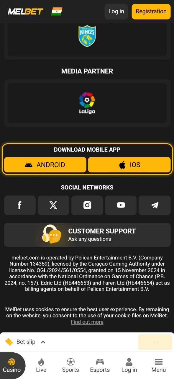 Players in India reach the official download page to get the Melbet application on Android.
