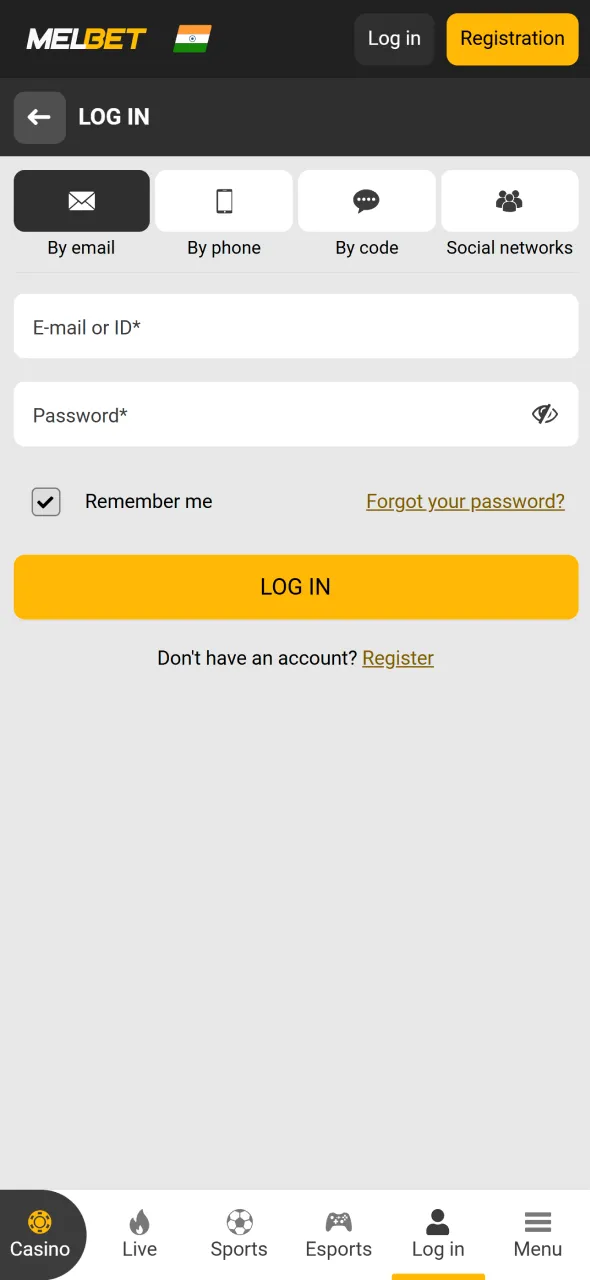 Log in to Melbet India to access withdrawal features.